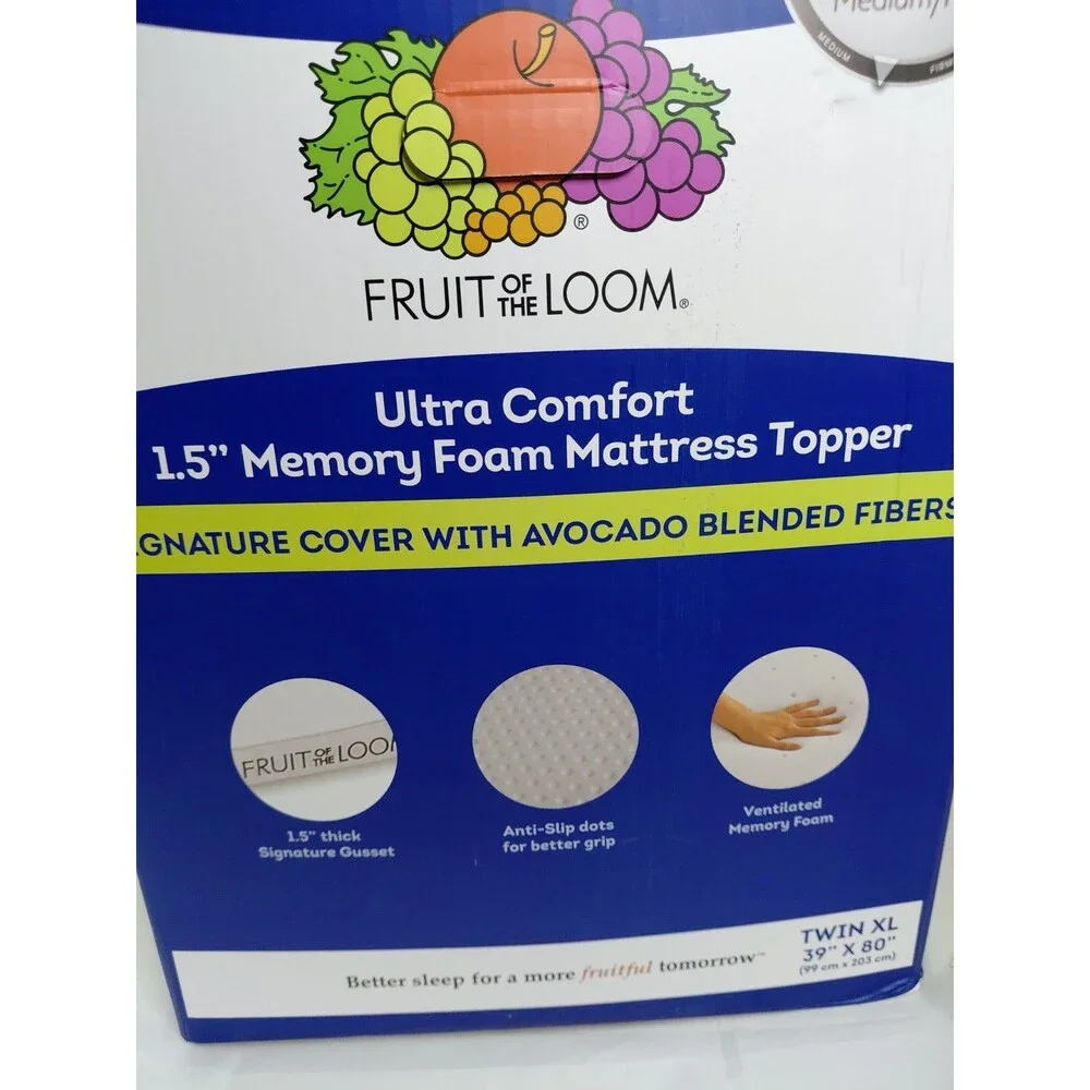 Fruit Of The Loom 1.5 Inch Memory Foam Mattress Topper TwinXL Retail 150$